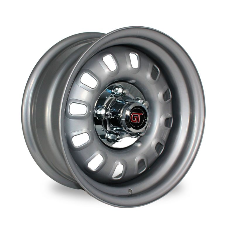 CTM MUSCLE 12 SLOT SILVER + GT CHROME SKULL CAP Size:15x8J PCD:5/114.3 ET:0