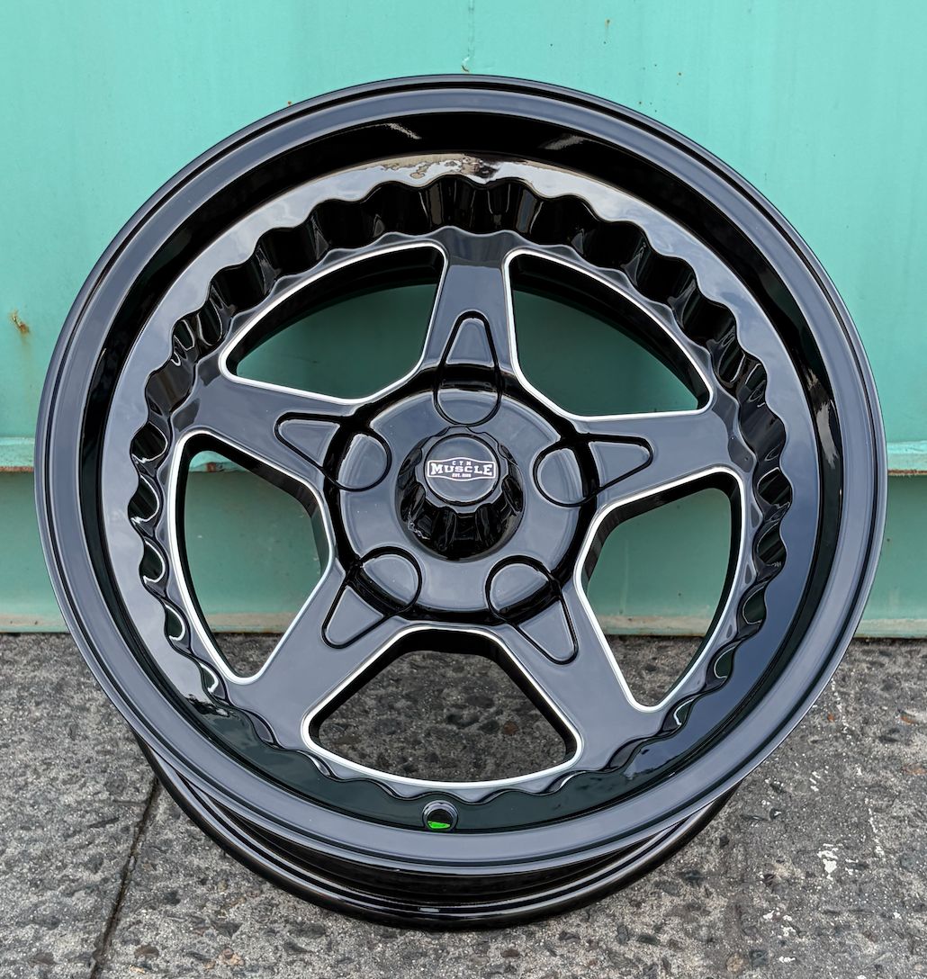 CTM MUSCLE DRAGSTAR 2.0 GLOSS BLACK/MILLED INNER EDGE Size:15x8J PCD:5/120 ET:34.5P - FITS HOLDEN COMMODORE