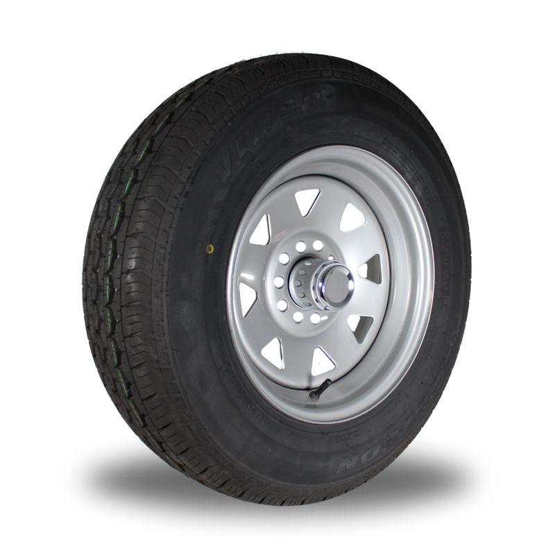 CTM SELECT+ 14 CTM SELECT+ 14" SILVER STEEL SUNRAYSIA WHEEL & TYRE TRAILER COMBO (EARLY HOLDEN + FALCON HUBS)
