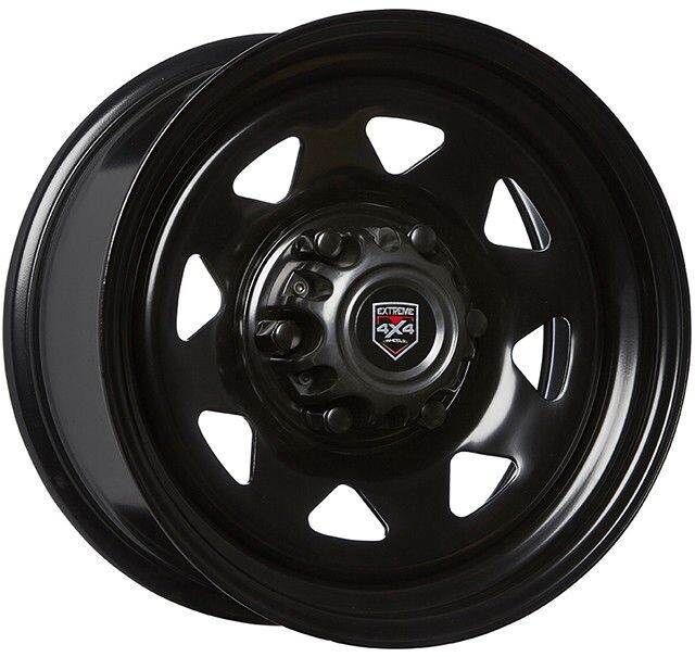 EXTREME STEEL 8 SLOT BLACK Size:14x6 PCD:5/108 ET:15 (EARLY HOLDEN HUBS) EXTREME STEEL 8 SLOT BLACK Size:14x6 PCD:5/108 ET:15 (EARLY HOLDEN HUBS)