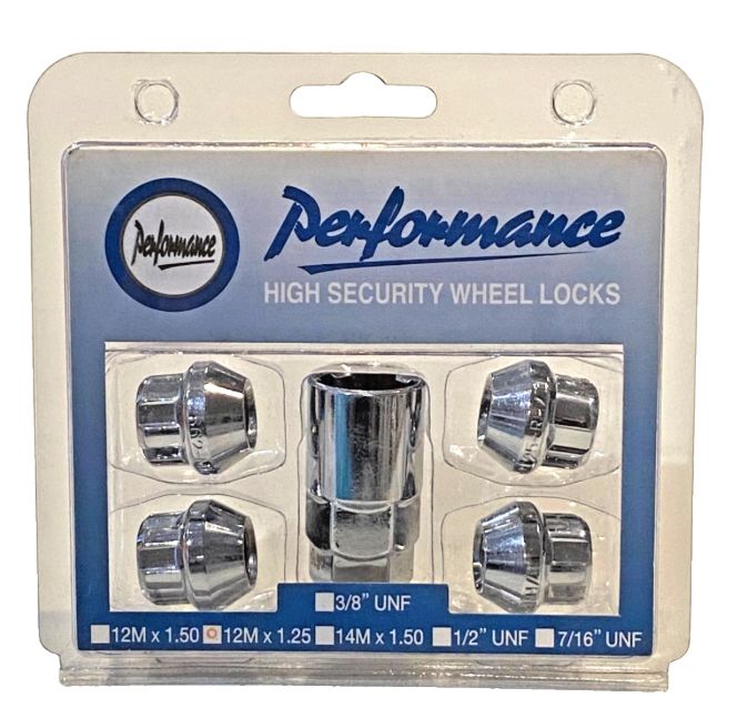 PERFORMANCE TAPER LOCK NUT SET 12M x 1.25 CHROME PERFORMANCE TAPER LOCK NUT SET 12M x 1.25 CHROME