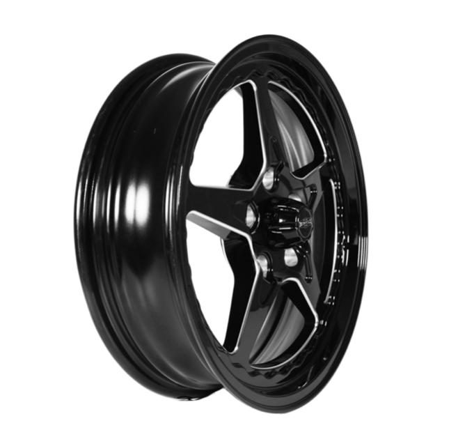 CTM MUSCLE DRAGSTAR II GLOSS BLACK/MILLED INNER EDGE Size:17x5J FRONT RUNNERS ***CUSTOM FITMENT*** ET: 0