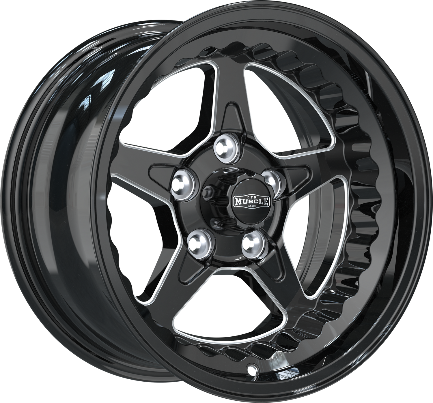 CTM MUSCLE DRAGSTAR II GLOSS BLACK/MILLED Size:15x8J ***CUSTOM FITMENT*** ET: 0