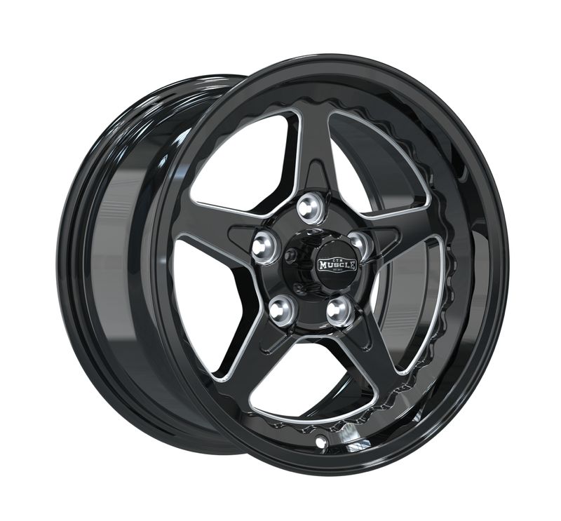 CTM MUSCLE DRAGSTAR II GLOSS BLACK/MILLED INNER EDGE Size:15x8J PCD:5/120 ET:34P - FITS HOLDEN COMMODORE