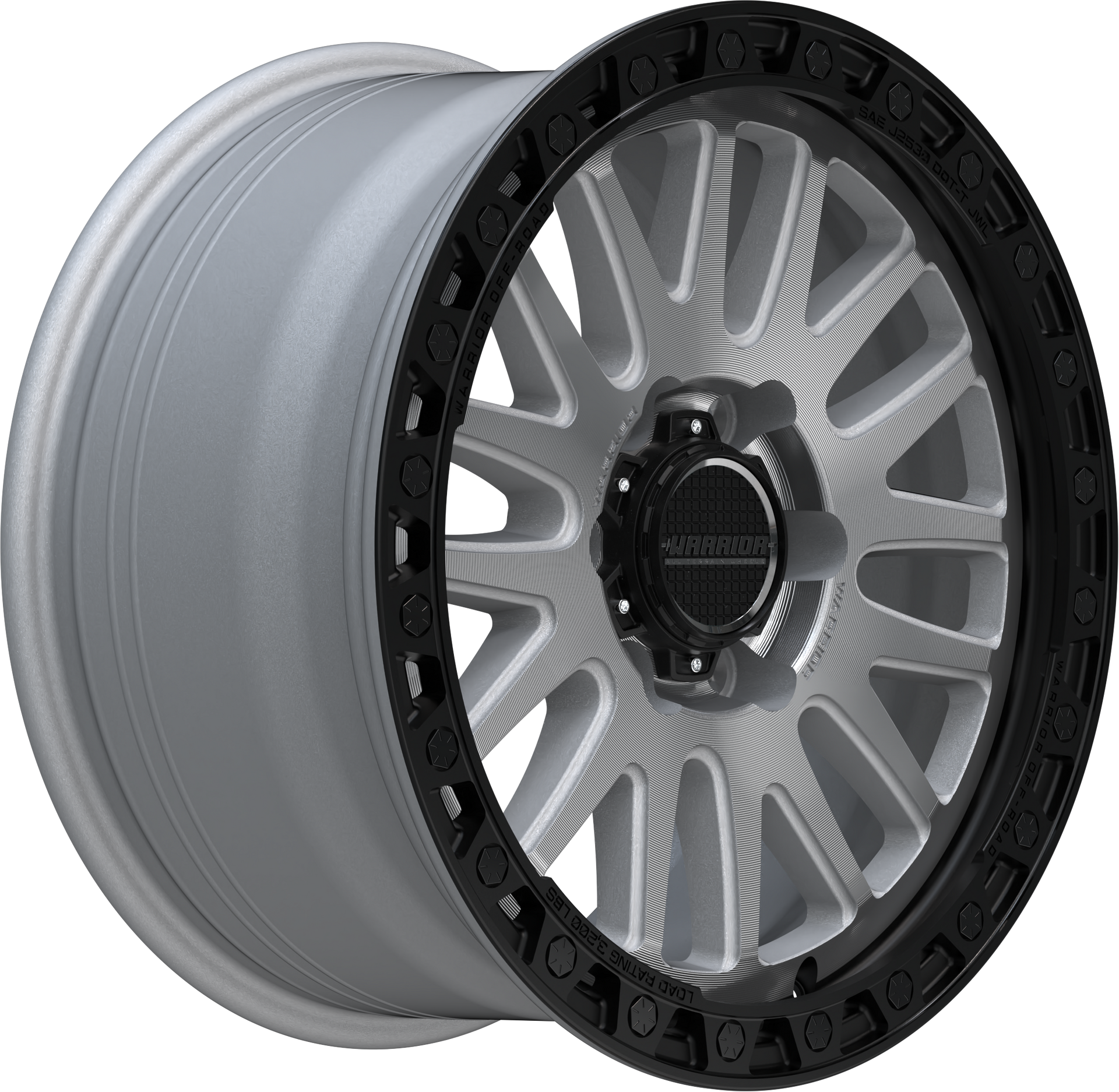 WARRIOR ATLAS SILVER/MACHINED WITH BLACK LIP AND BLACK CAP Size:18X9.0 PCD:6/139.7 ET:18P [1450kg Load Rated]