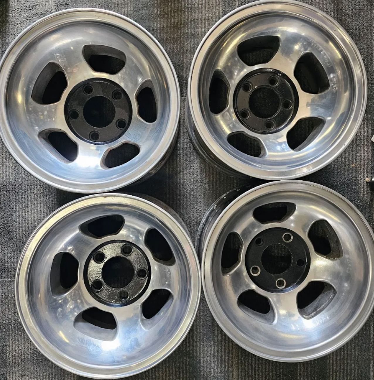 *USED* SET OF 4 OLD SCHOOL 5 SLOT WHEELS 14x8" PCD: 5x114.3 ET: 12N FORD XA-C