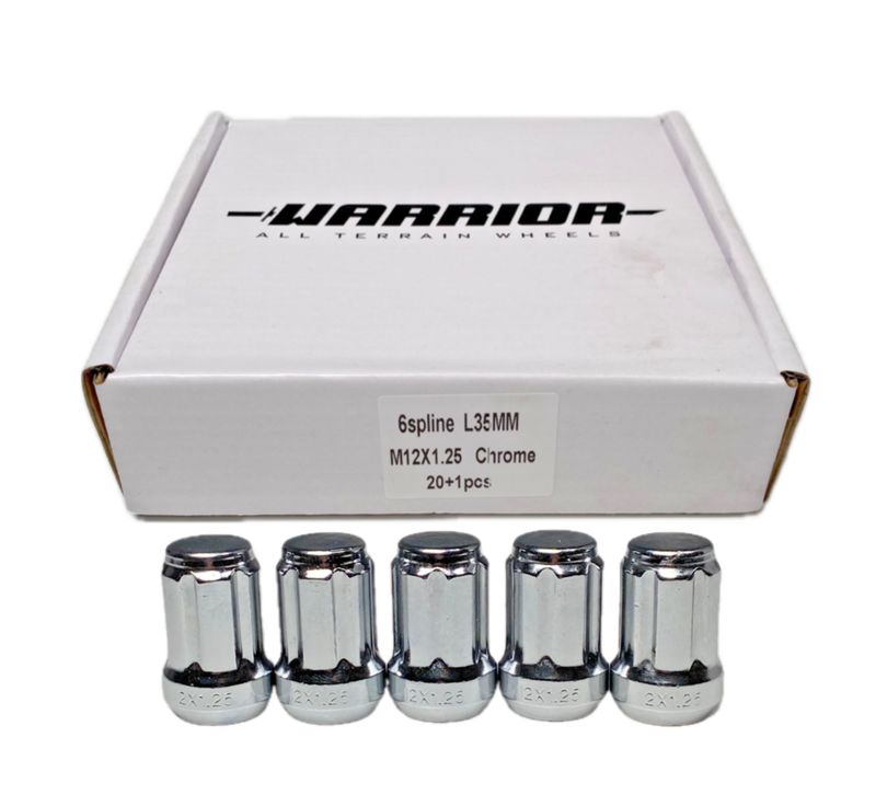6 SPLINE WARRIOR CHROME WHEEL NUT SET - 20 x M12X1.25 - 35mm