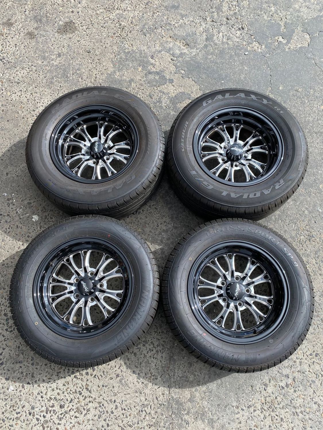 AS NEW SET OF 4 BOYD CODDINGTON BRISTOL WHEELS 15x7" & 15x8" WITH NEAR NEW NANKANG & GALAXY TYRES PCD: 5x114.3 FORD PRE AU