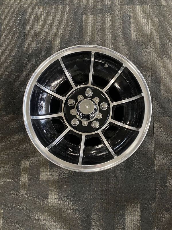 14x7 RESTORED MAGNUM DOMINATOR WHEELS BLACK/MACHINED 5x120.65 0P [SET OF 4]