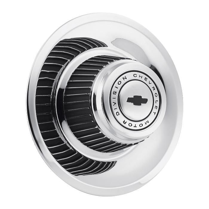 CHROME STEEL DERBY CAP - CHEVROLET MOTOR DIVISION WITH BOW TIE FOR RALLYE STEEL WHEELS [SINGLE]