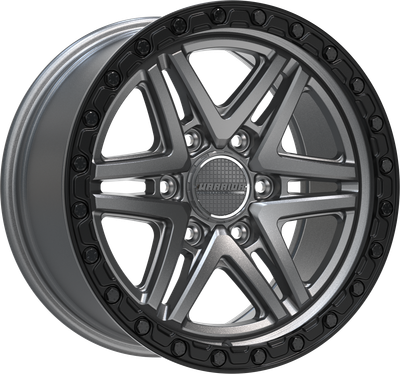 WARRIOR VULCAN SATIN GUNMETAL / SATIN BLACK LIP & BLACK BOLTS - Size:17X8.5 PCD:6/139.7 ET:18P CB: 106.1 [1250kg Load Rated]