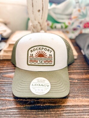 Legacy White/Olive Snapback Rockport Trucker