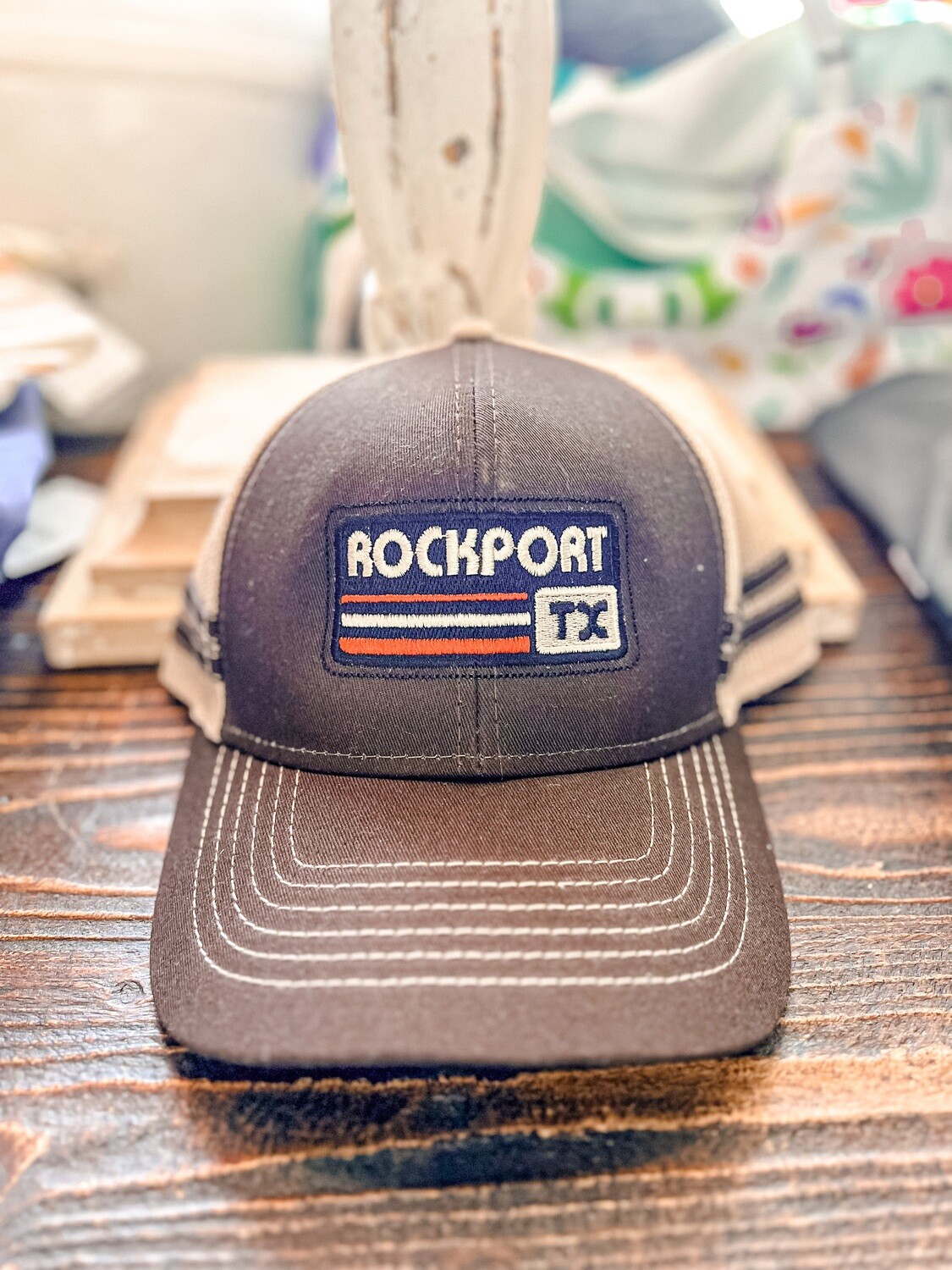 Fahrenheit Brown Rockport Orange/White Stripe Snapback 