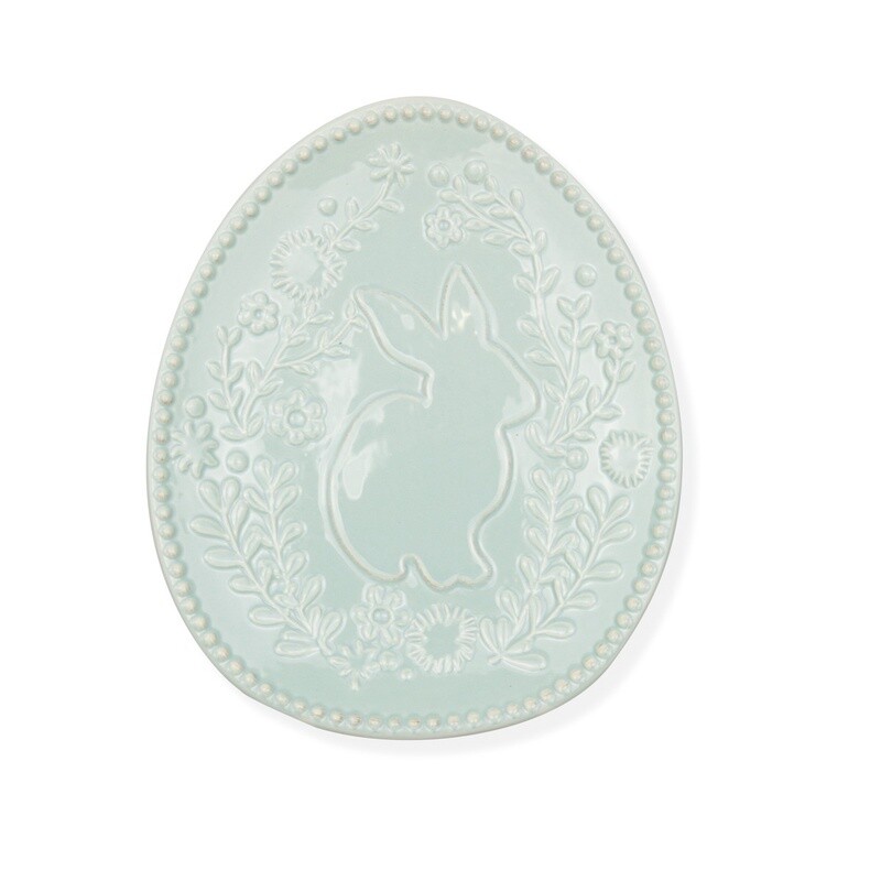 Light Blue Embossed Floral Bunny Plate