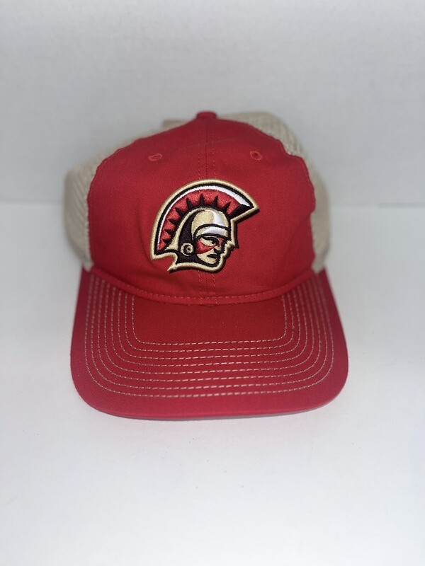Tan/red spartanhead hat