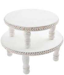 White-Wash Beaded Pedestal Trays, Set of 2