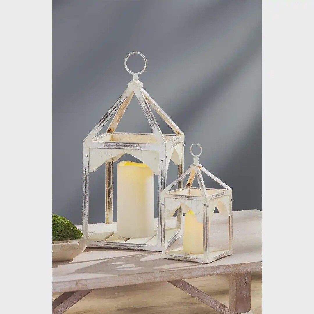 Metal and Wood Lantern Set