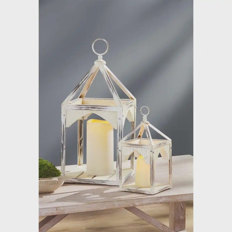 Metal and Wood Lantern Set