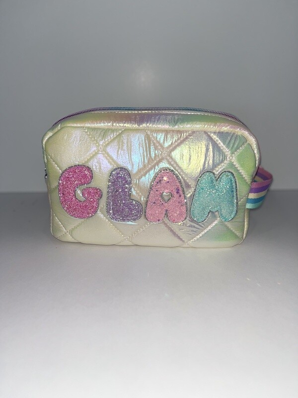 white &quot;GLAM&quot; puffy bag