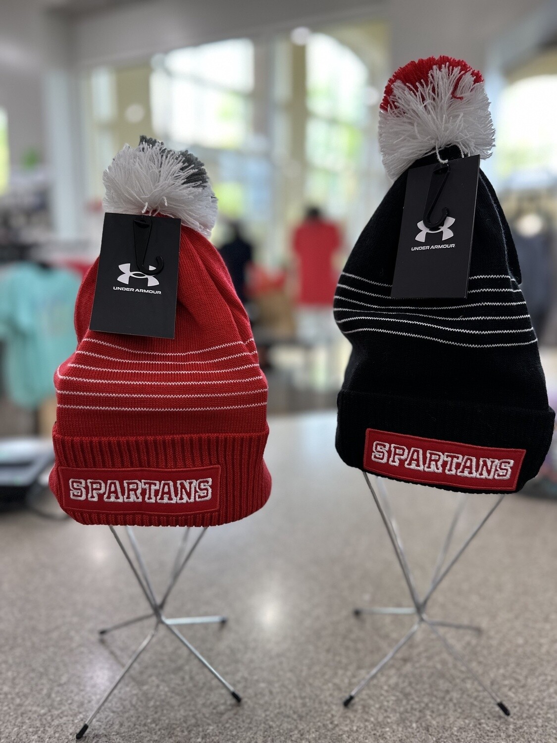 Youth Pom Beanie  21UAAPB, Color: Red