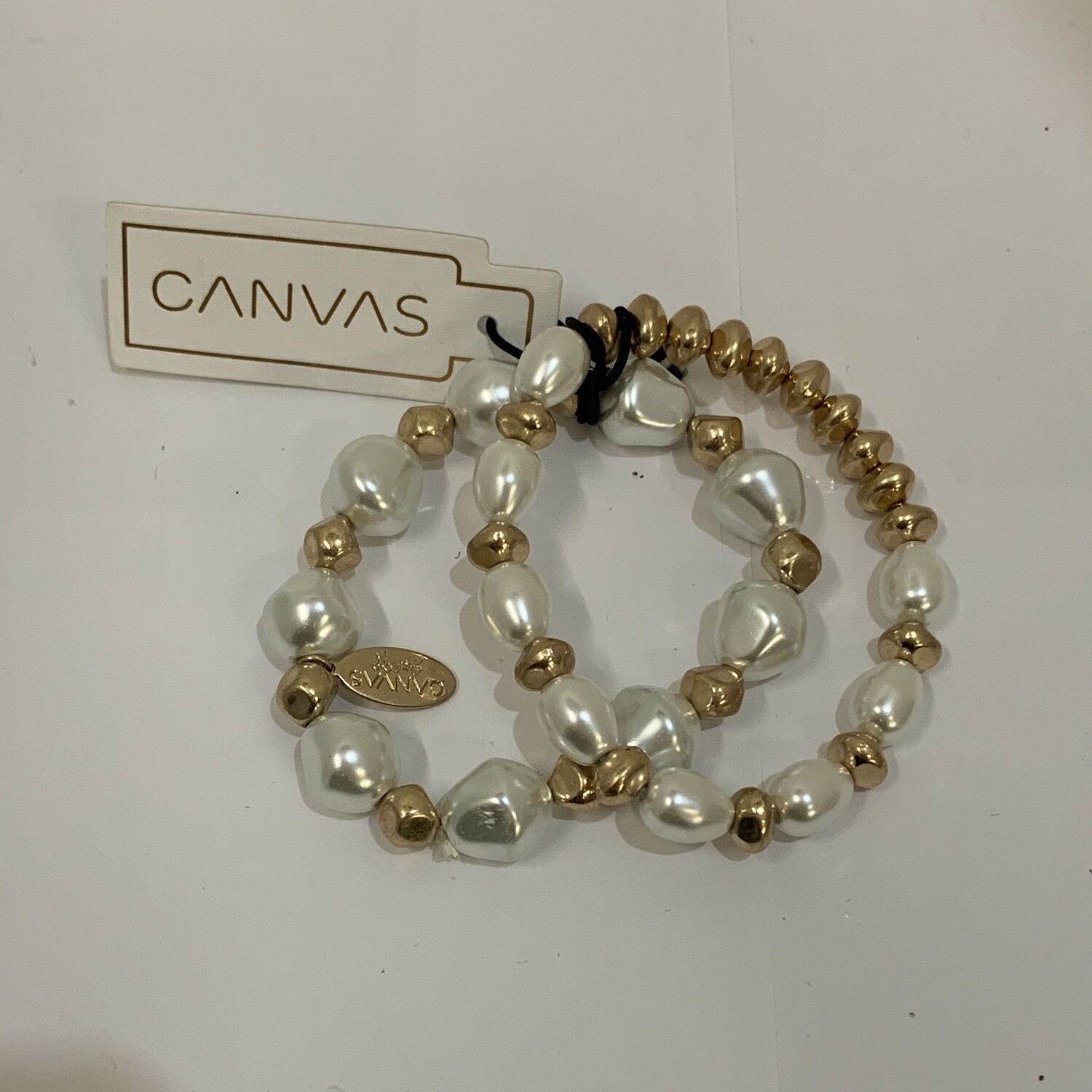 Canvas Pearl and Gold Bracelet Set