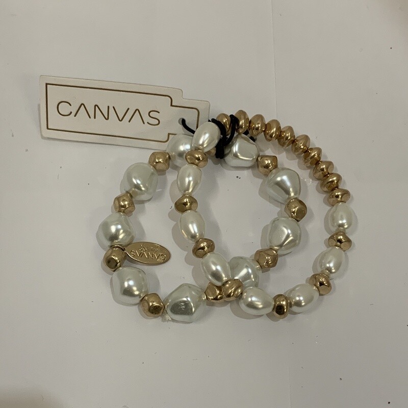Canvas Pearl and Gold Bracelet Set