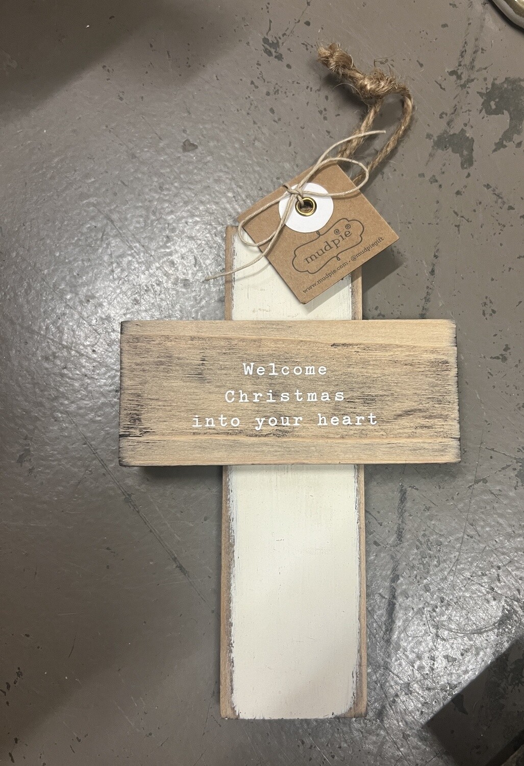 Wood Cross ornament, Design: Welcome