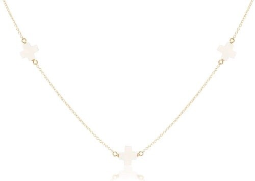 Gold 17&quot; Choker Simplicity Signature Cross, Off White