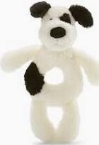 Bashful Black &amp; White Puppy Rattle