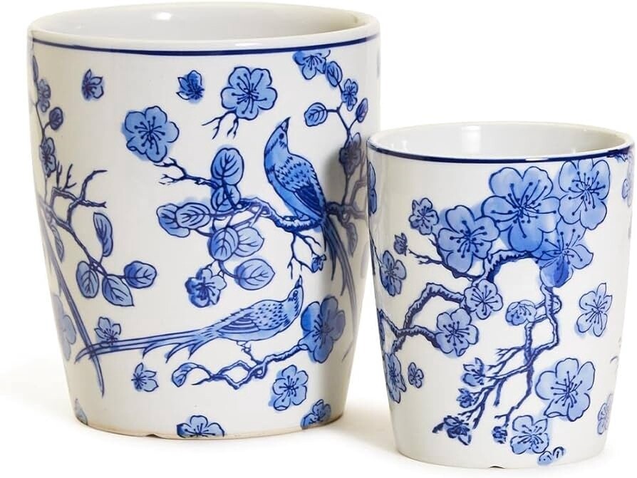 Blue/White Blossom Bird Planter, Small