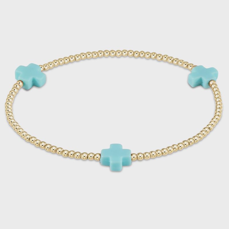 Gold Signature Cross Bracelet, Design: Turquoise