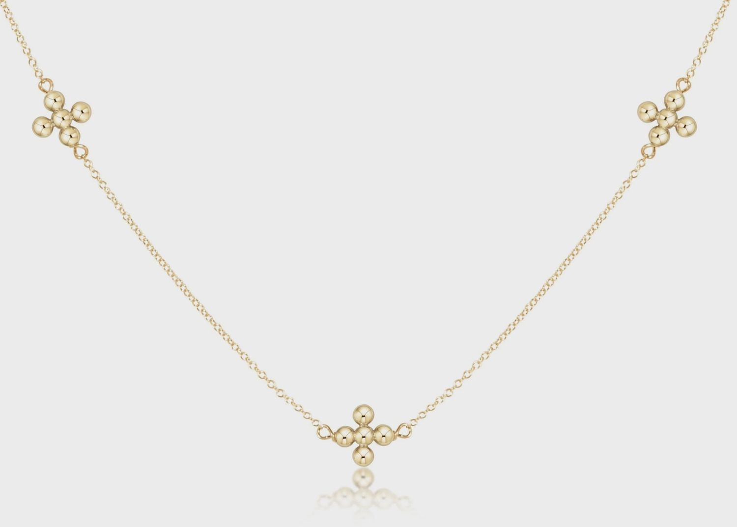 Gold 15&quot; Classic Choker Simplicity, Beaded Signature Cross Gold