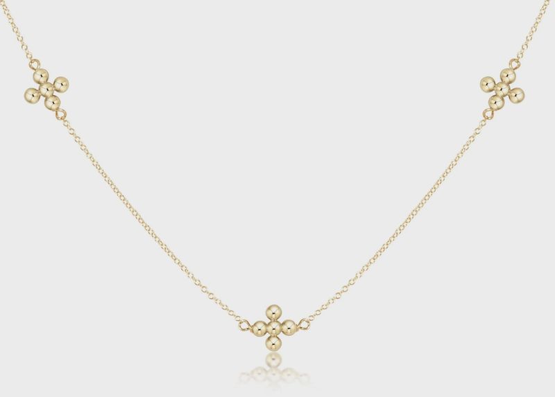 Gold 15&quot; Classic Choker Simplicity, Beaded Signature Cross Gold