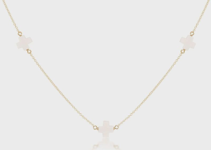 Gold 15&quot; Choker Simplicity,  Signature Cross Off-White