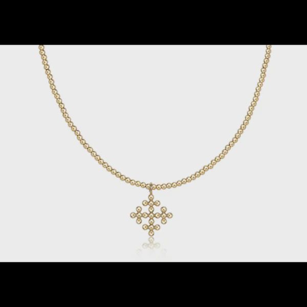 Gold 17&quot; Choker, Classic Bead 2mm, Beaded Signature Cross Encompass Gold Charm