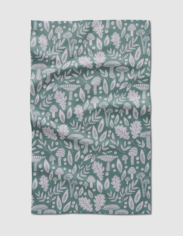 Fall Mushrooms &amp; Leaves Tea Towel