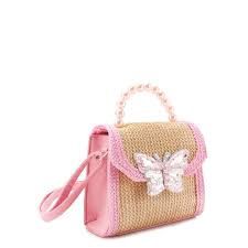 Straw Butterfly Pearl Top Handle Crossbody