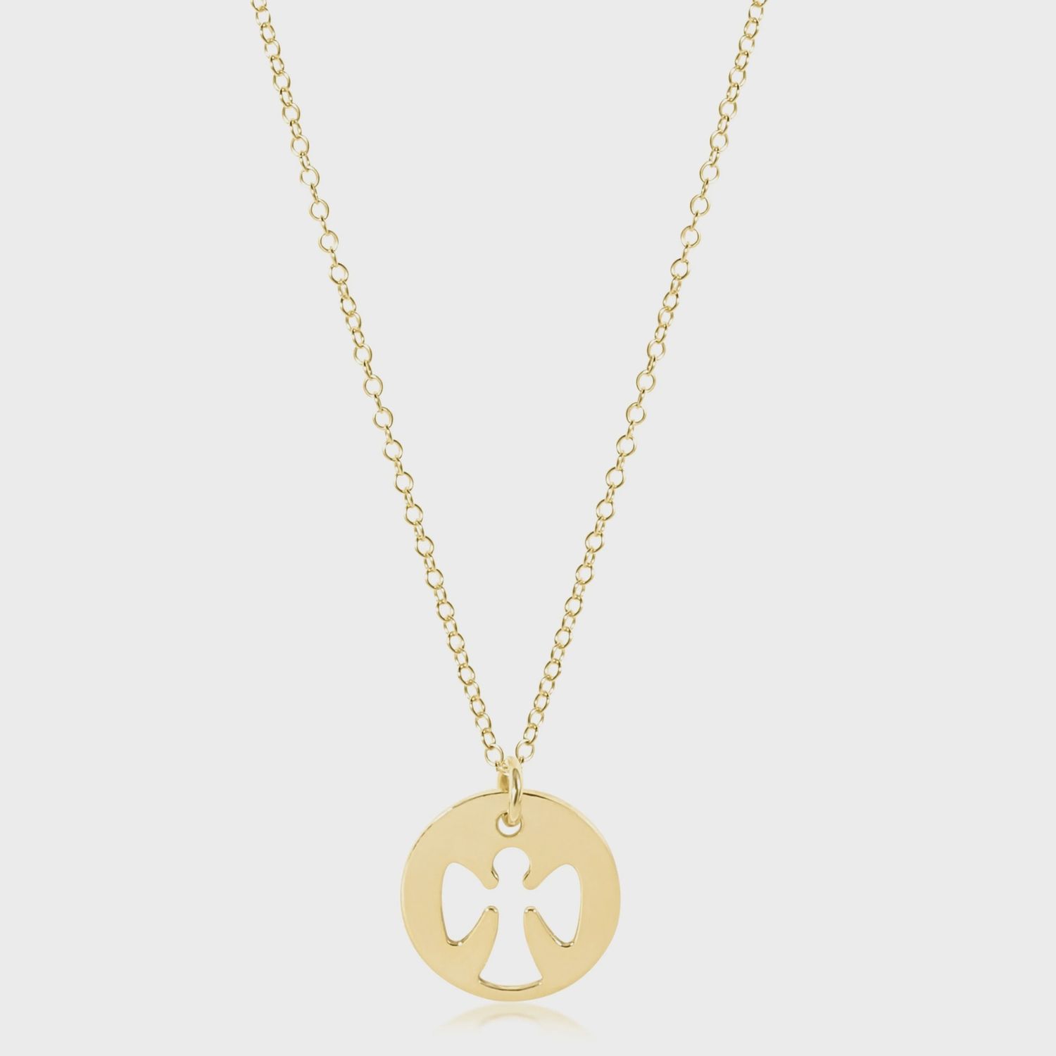 Gold 16&quot; Guardian Angel Disc Necklace