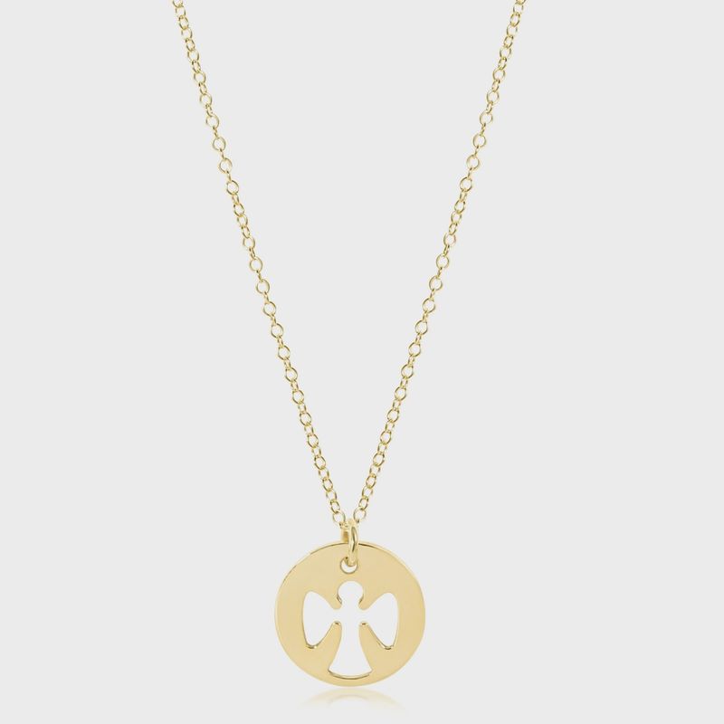 Gold 16&quot; Guardian Angel Disc Necklace