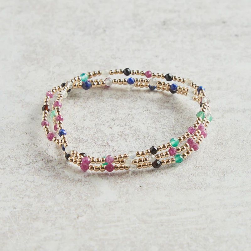 Gemstone Gold Sincerity Pattern Bead Bracelet, 3mm