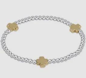 Mixed Metal Signature Cross Sterling Bracelet, Gold 3mm