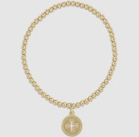 Gold Classic 3mm Bracelet, Signature Cross Gold Disc