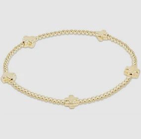 Gold Signature Cross Bead Bracelet, Small 2mm