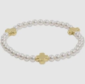 Signature Cross Pearl Bead Bracelet, Gold 4mm