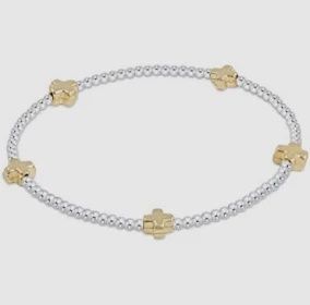 Mixed Metal Signature Cross Bead Bracelet, Small 2mm
