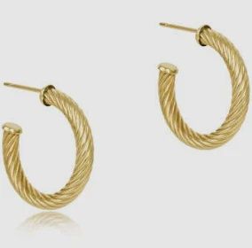 Round Gold Post Hoop, Textured Twist 4mm, 1.125&quot;