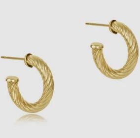 Round Gold Post Hoop, Textured Twist 4mm, .5&quot;