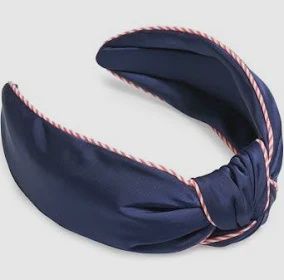 Stripe Trim  Knotted Headband, Navy