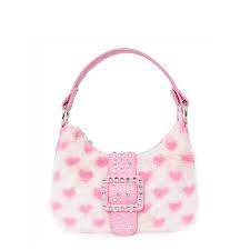 Plush Heart-Printed Crescent Bag