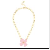 4 Petal Flower Link Necklace, Color: Pink